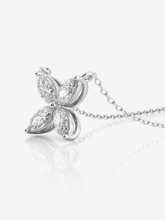 Silver Marquise Flora Necklace, Rhodium Plated