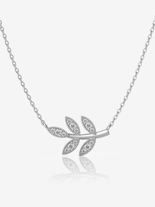 Silver Princess Leaf Necklace, Rhodium Plated