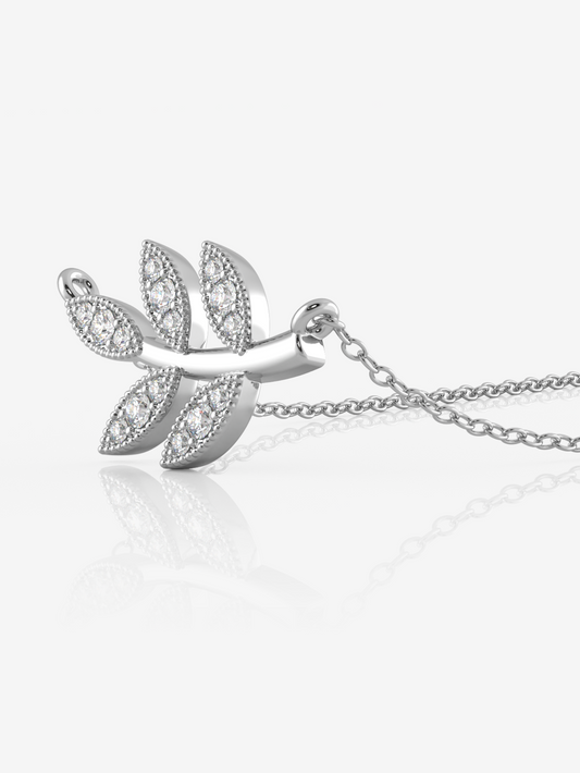Silver Princess Leaf Necklace, Rhodium Plated