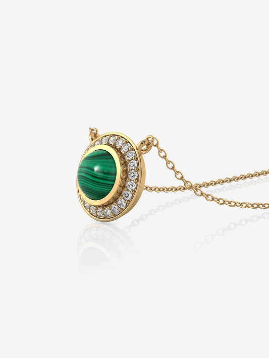 Silver Malachite Stationed Necklace, Gold Plated