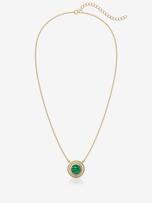 Silver Malachite Stationed Necklace, Gold Plated - Verozi