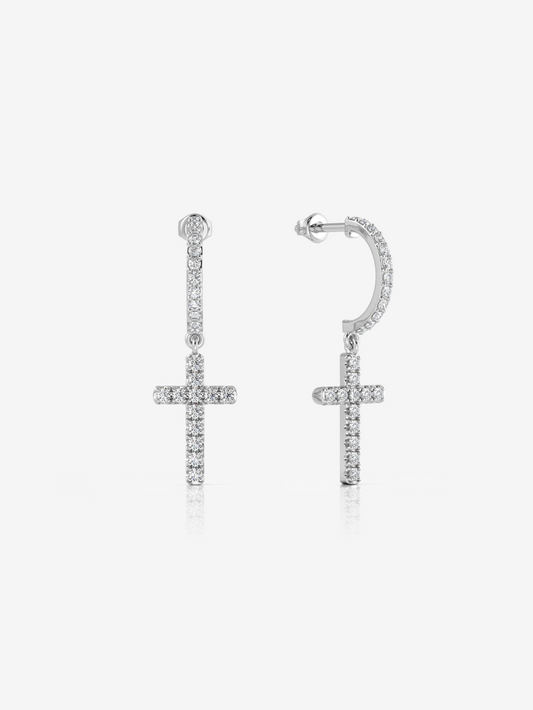 Cross Hoop Earrings 925 Silver and Rhodium Plated