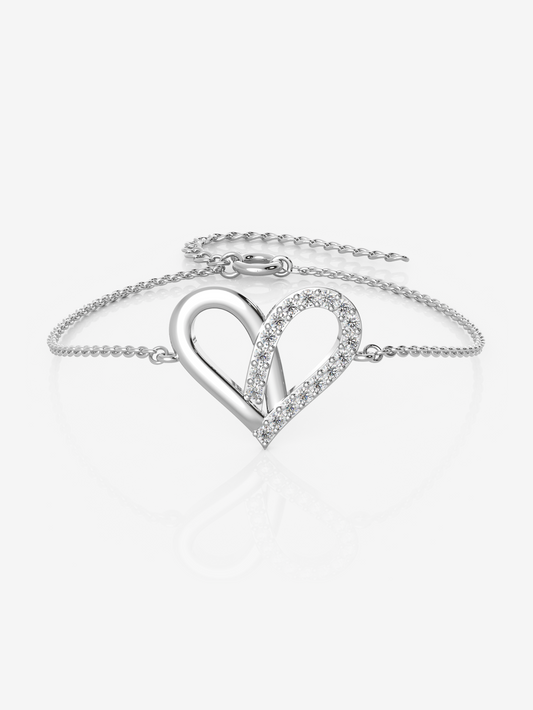 Silver Gorgeous Heart Bracelet, Rhodium Plated