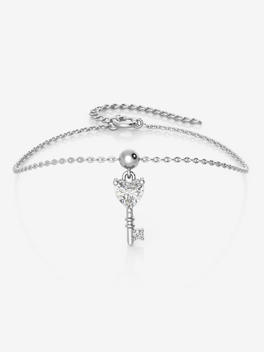 Silver Key Charm Bracelet, Rhodium Plated