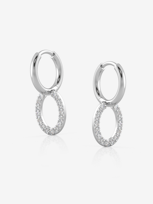 Silver Oval Drop Earrings, Rhodium Plated