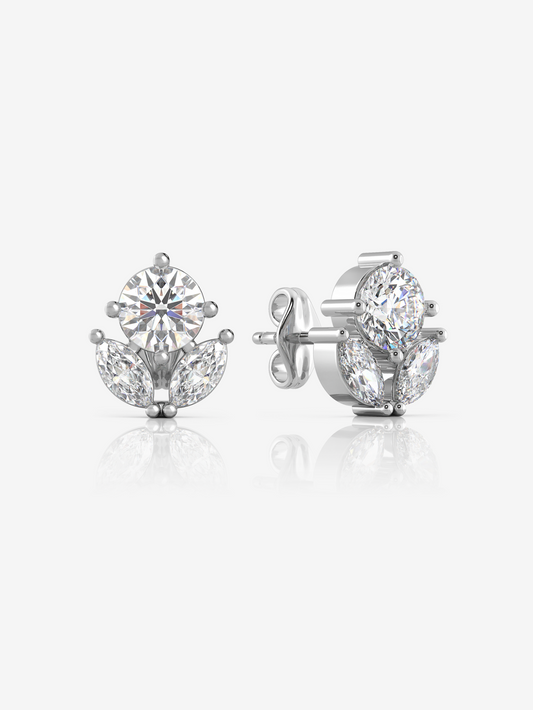 Silver Round Flora Earrings, Rhodium Plated