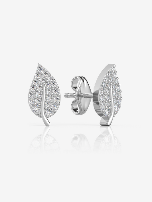 Silver Sparkling Leaf Earrings, Rhodium Plated