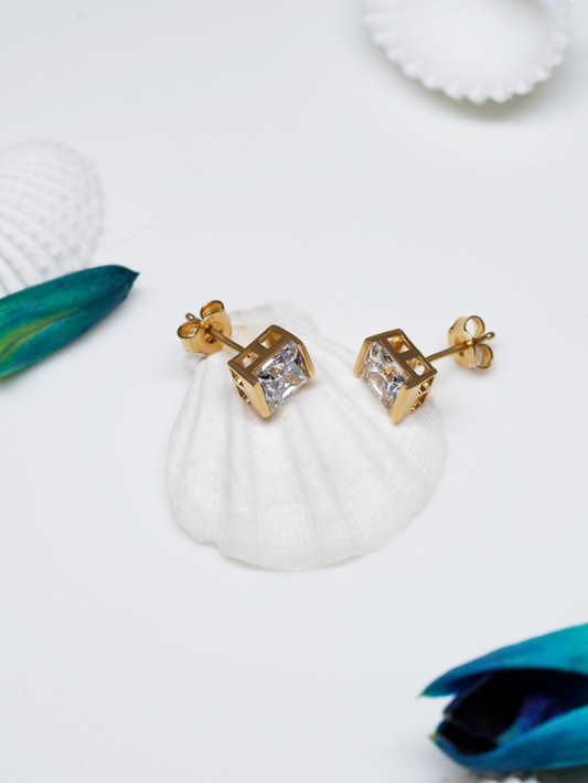 Princess Stately Earrings 925 Sterling Silver and 18K Gold Plated