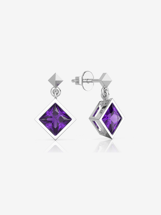 Amethyst Drop Earrings 925 Sterling Silver and Rhodium Plated