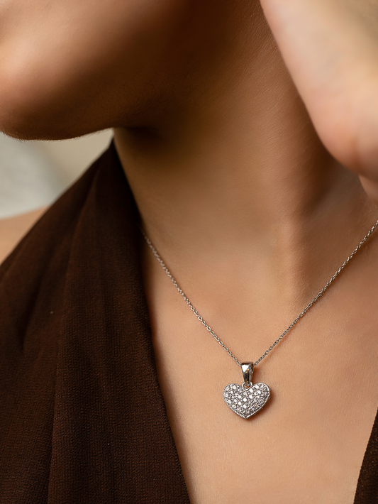 Silver Dainty Heart Necklace and Rhodium Plated - Verozi