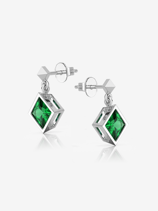 Silver Emerald Green Drop Earrings and Rhodium Plated - Verozi