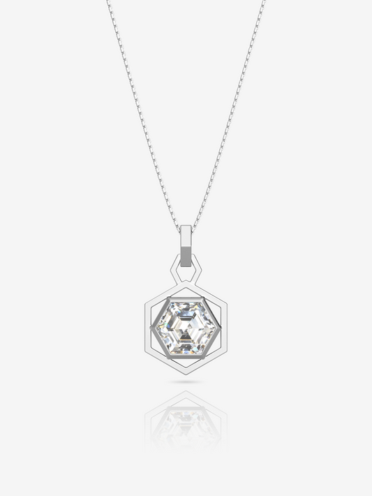 Hexagon Bold Necklace 925 Sterling Silver and Rhodium Plated