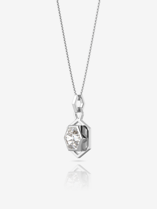 Hexagon Bold Necklace 925 Sterling Silver and Rhodium Plated - Verozi