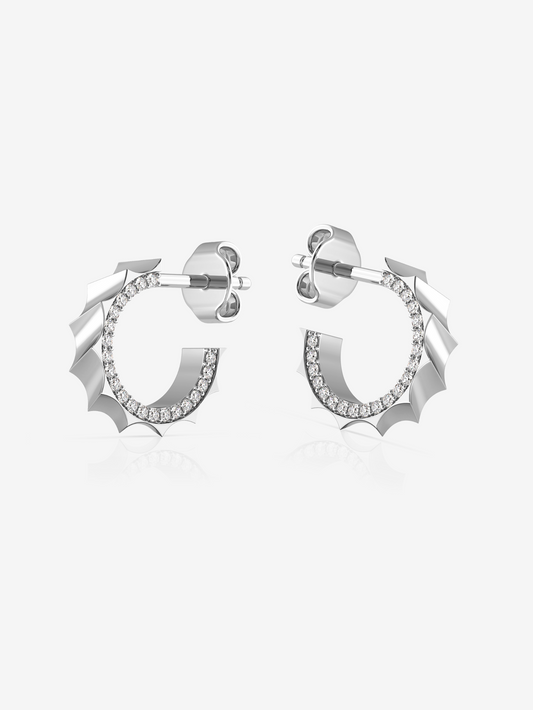 Mini Wave Hoop Earrings 925 Sterling Silver and Rhodium Plated - Verozi