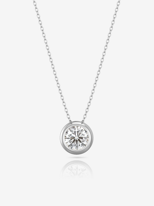 Silver Timeless Solitaire Necklace and Rhodium Plated - Verozi